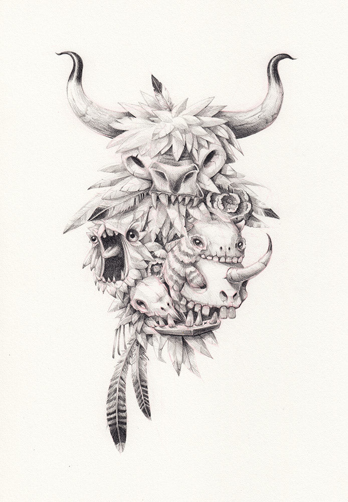 Teef, feathers & Skullz, limited edition print