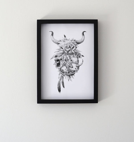 Teef, feathers & Skullz, limited edition print