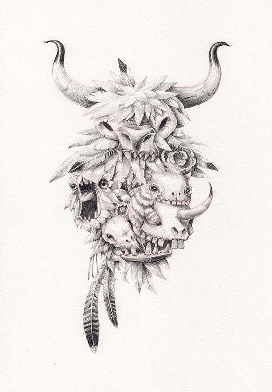 Teef, feathers & Skullz, limited edition print