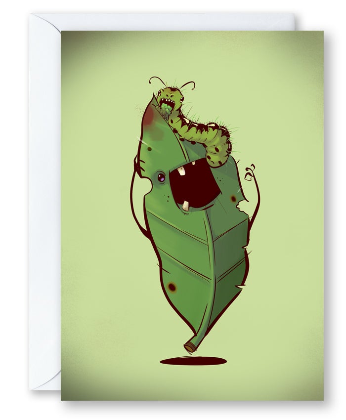 Zombie Leaf & Caterpillar - Greeting Card